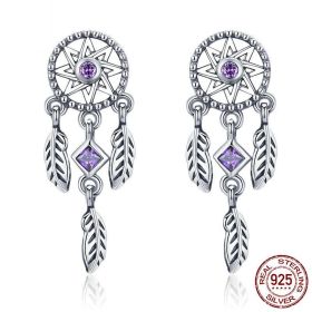 New Fashion Dream Catcher S925 Sterling Silver Stud Earrings