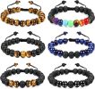 4 PCS Tigers Eye Bracelets for Men Women Natural Stone Bracelet 7 Chakra Crystal Bead Bracelets Yoga Agate Cracelets Stretch Bracelet 8MM Lava Rock Br