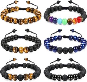 4 PCS Tigers Eye Bracelets for Men Women Natural Stone Bracelet 7 Chakra Crystal Bead Bracelets Yoga Agate Cracelets Stretch Bracelet 8MM Lava Rock Br
