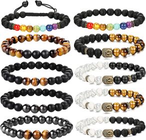 Pcs Chakra Lava Stone Bracelets for Men Women Stress Relief Natural Rock Stones Tiger Eye Bracelet Elastic Yoga Oils Diffuser Menditation Beads Bracel