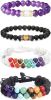 4Pcs Chakra Bead Bracelet for Men Women Natural Stone Lava Amethyst Howlite Tiger Eye Elastic Adjustable Oil Diffuser Bracelet Set for Couple