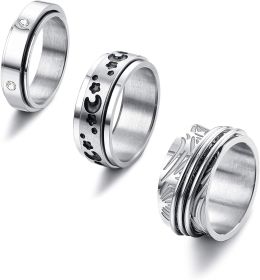 3Pcs Stress Relieving Meditation Spinner Ring Boho for Women Mens Stainless Fidget Band Cool Rings Moon Star Celtic Size 7