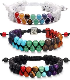 3 Pcs 7 Chakra Bracelet Womens Reiki Stone Rope Braided Bracelet Gemstone Beads Bracelet Crystal Stone Lava Stone Bracelet Diffuser Bracelets for Yoga