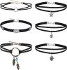 6 PCS Suede Leather Chokers for Women Boho Necklaces Chokers Feather Turquoise Adjustable Handmade Necklaces Boho Choker Native American for Women