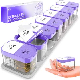 Extra Large Pill Organizer Purple 2 Times A Day Big Pill Box 7 Day Am Pm XL Weekly Vitamin Holder Jumbo Medicine Container for Supplement XXL Dai