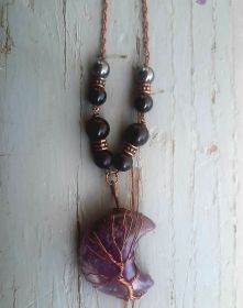EMF 5G Shielding Silver Necklace Crescent Moon Amethyst Shungite Hematite Black Tourmaline
