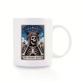 11 Oz Double-Sided Print Coffee Cups Tea Cup With Colorful Handle, Skeleton Funny Tarot Card Mug, Coffee Mug Gift