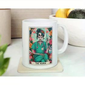 1PCS 11OZ The Nurse Tarot Card Mug, Skeleton Nurse Mug, RN Witchy Vibes Celestial Mug, ICU Floral Nurse Tarot Card