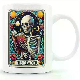 Hot Skeleton Book Lovers Gothic Coffee Mug Ceramic 11oz - Goth Book Lovers Gifts for Reader Librarian, Skull Tarot Card