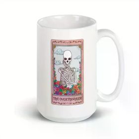 The Overthinker Skeleton Tarot Card 11oz Ceramic Coffee Mug – Unique Design with Floral Patterns, Perfect for Home,