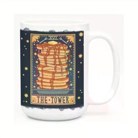 11oz Ceramic Coffee Mug with Tarot Card Design - "The Tower" Illustration, Novelty Graphic Cup for Coffee, Tea, Juice