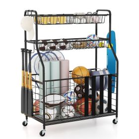 Garage Sports Equipment Organizer with Hooks & Baskets for Basketball