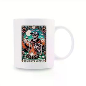 11 Oz Double-Sided Print Coffee Cups Tea Cup With Handle, The Happy Camper, Skeleton Funny Tarot Card Mug, Coffee