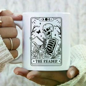 1pcs 11oz The Reader Tarot Card Mug | Reading Skeleton Mug | Tarot Card Mug | Skeleton | Loves to Read | Ceramic