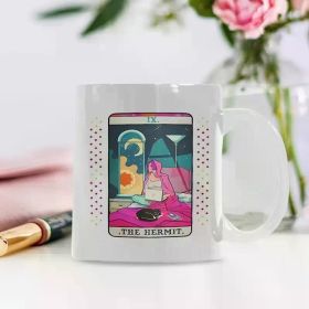1pc, 11oz, Tarot Ceramic Coffee Mug - Modern Hermit Card Design, Cute Coffee Mug, Double Sided Printing, Cool Coffee