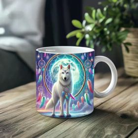 1pc_White Wolf And Dream Catcher ceramic cup 11 ounces, coffee/tea/wine glass, suitable for Valentine's Day, birthdays,