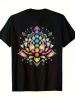 Chakra Lotus Flower Spiritual Yoga Print for Men Women Couple Fashion T-Shirt, Street Short Sleeve Cotton T-Shirt