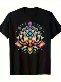 Chakra Lotus Flower Spiritual Yoga Print for Men Women Couple Fashion T-Shirt, Street Short Sleeve Cotton T-Shirt