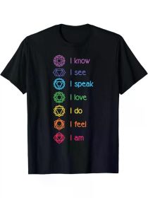 1pc Chakra Alignment Geometric-Pattern T-Shirt - 100% Cotton, Knit Fabric, Medium Stretch, Crew Neck, Short Sleeve, Regular Fit