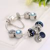 Charm Bracelet Silver-Tone Glass Crystal Beads Star Charm Blue Black Half Moon Dangling Charm