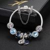 Charm Bracelet Silver-Tone Glass Crystal Beads Star Charm Blue Black Half Moon Dangling Charm