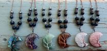 EMF 5G Shielding Silver Necklace Crescent Moon Tigers Eye Shungite Hematite Black Tourmaline