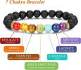 10 Pieces Lava Rock Chakra Bracelets Stress Relief Yoga Beads Aromatherapy Essential Oil Diffuser Elastic Bracelets for Women Men