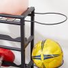 4-Tier Metal Sports Equipment Storage Rack with Rolling Wheels, Baskets & Hooks-for Ball, Yoga Mat & Barbell