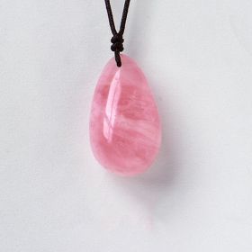 Natural Crystal Raw Stone Polished Teardrop Pendant Necklace (Color: Pink Crystal)