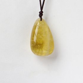 Natural Crystal Raw Stone Polished Teardrop Pendant Necklace (Color: Citrine)
