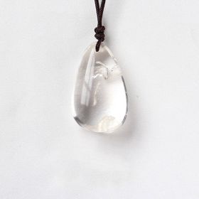 Natural Crystal Raw Stone Polished Teardrop Pendant Necklace (Color: White Crystal)