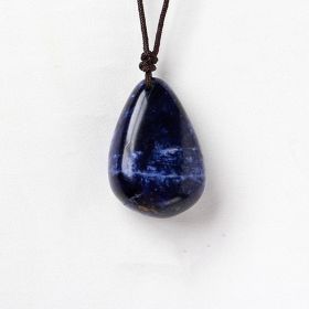 Natural Crystal Raw Stone Polished Teardrop Pendant Necklace (Color: Blue Veined Stone)