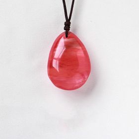 Natural Crystal Raw Stone Polished Teardrop Pendant Necklace (Color: Red Fuse)