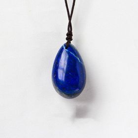 Natural Crystal Raw Stone Polished Teardrop Pendant Necklace (Color: Lapis Lazuli)