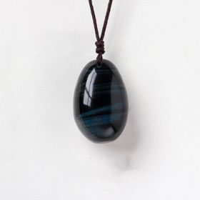 Natural Crystal Raw Stone Polished Teardrop Pendant Necklace (Color: Blue Tigers Eye)