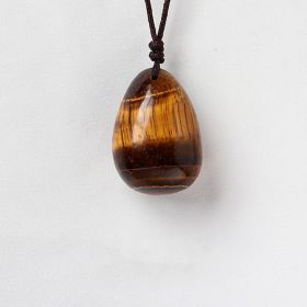 Natural Crystal Raw Stone Polished Teardrop Pendant Necklace (Color: Tigers Eye)