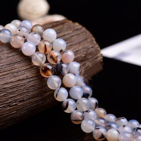 East China Sea Natural Crystal Raw Stone Polished Round Beads Handmade DIY Beaded Jewelry (Color: Chalcedony water plant, size: 8mm)