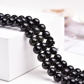 East China Sea Natural Crystal Raw Stone Polished Round Beads Handmade DIY Beaded Jewelry (Color: Black, size: 8mm)