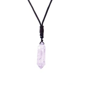 Raw Crystal Energy Stone Jewelry Pendant Necklace (Color: Brazilian violet)