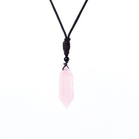 Raw Crystal Energy Stone Jewelry Pendant Necklace (Color: Pink Crystal)