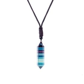 Raw Crystal Energy Stone Jewelry Pendant Necklace (Color: Fluorite)