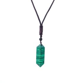 Raw Crystal Energy Stone Jewelry Pendant Necklace (Color: Malachite)