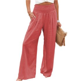 Women Cotton Linen Pants Casual Yoga Wide Leg Trousers (Color: Red, size: L)