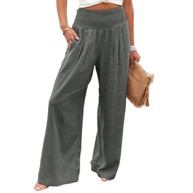 Women Cotton Linen Pants Casual Yoga Wide Leg Trousers (Color: Gray, size: L)