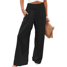 Women Cotton Linen Pants Casual Yoga Wide Leg Trousers (Color: Black, size: M)