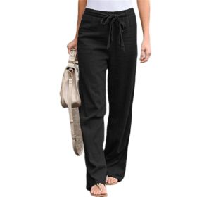 Women Casual Yoga Pants Loose Linen Trousers (Color: Black, size: S)