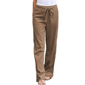 Women Casual Yoga Pants Loose Linen Trousers (Color: Brown, size: XL)