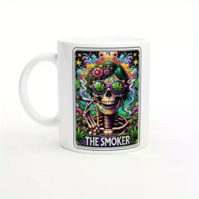 [Funny Smoker 11oz Ceramic Mug] Smoker Tarot Card 11oz Ceramic Coffee Mug - Funny, Contemporary Design - Perfect (Color: White)