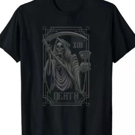 1pc Death Tarot Card Graphic T-Shirt - 100% Cotton, Short Sleeve, Regular Fit, Knit Fabric, Machine Washable (Color: Black, size: L)