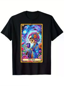 The Empress Tarot Card Skeleton Graphic T-Shirt - 100% Cotton, Black Short Sleeve (Color: Black, size: XL)